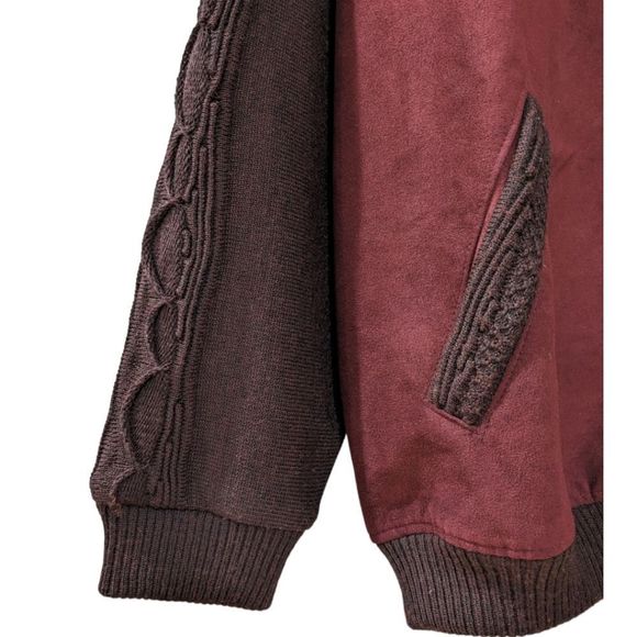 Tosani Canada Men's Wool & Acrylic Knit Sueded Sweater Brown & Burgundy Size L - Picture 3 of 7